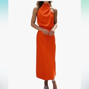 Elegant Orange sleeveless dress